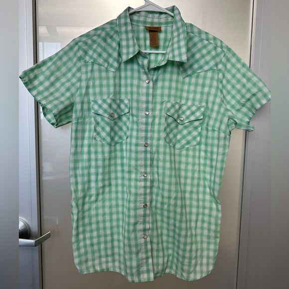Wrangler Tops - WRANGLER Womens Green/ White Plaid Western Snap Short Sleeve Size XL